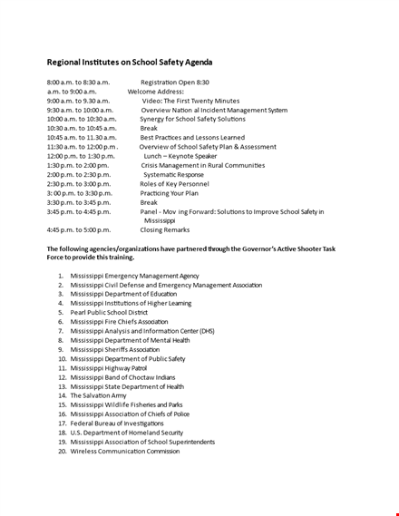 school safety agenda template