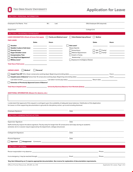 work leave application template template