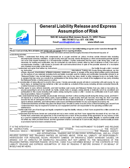 general liability release form template