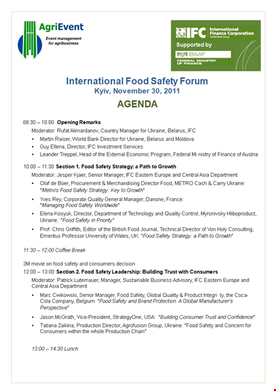 food safety agenda template