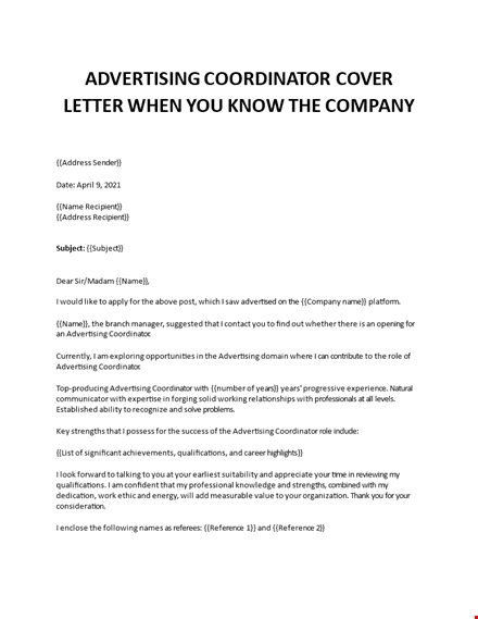 advertising coordinator cover letter  template