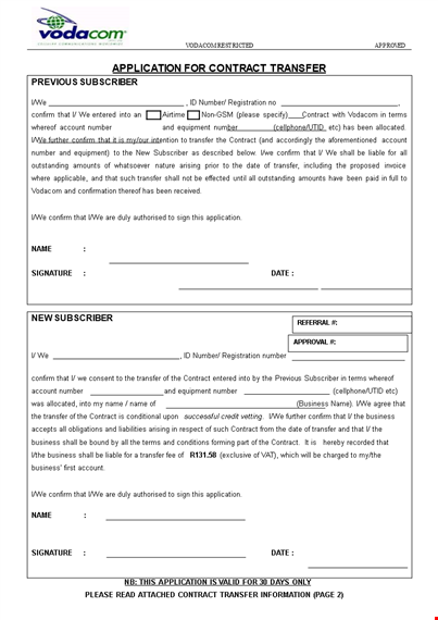 contract transfer letter in pdf template