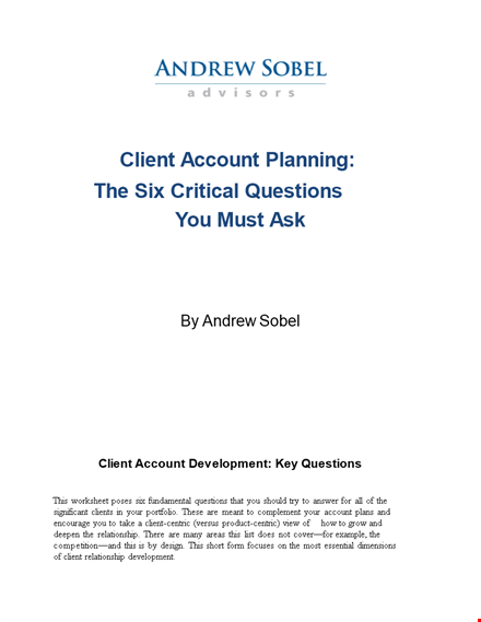 client account management plan - optimizing client relationships, maximizing opportunities template
