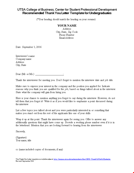 thank you business letter template
