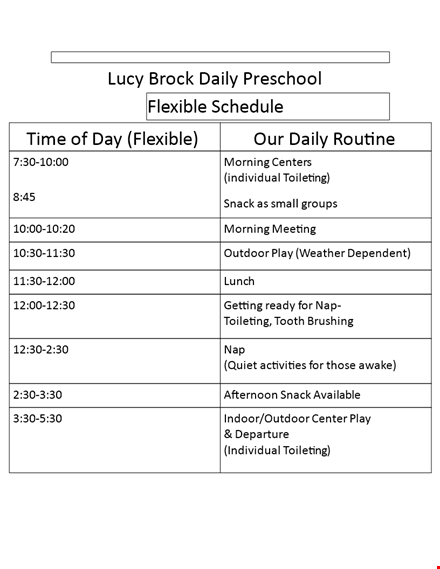 free printable preschool schedule template template