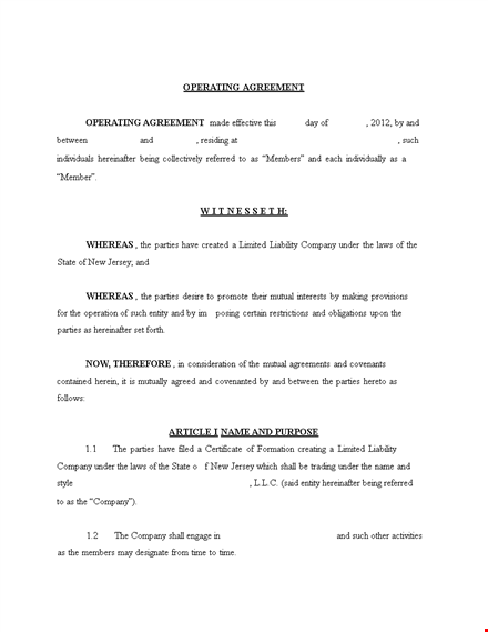 customizable llc operating agreement template - ensure protection for company and members template