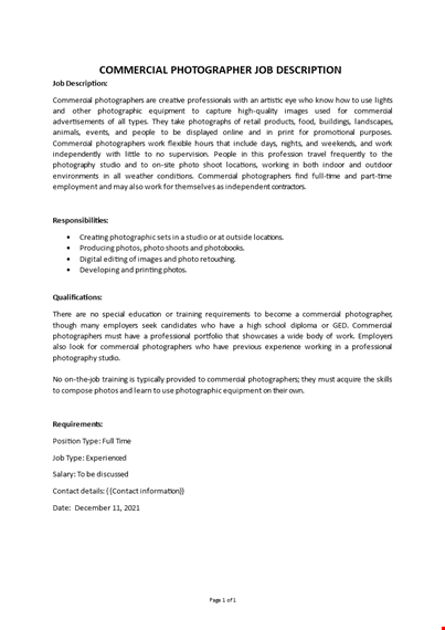 commercial photographer job description template