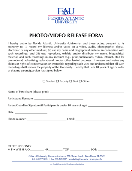 university photo and video release form | secure legal document template