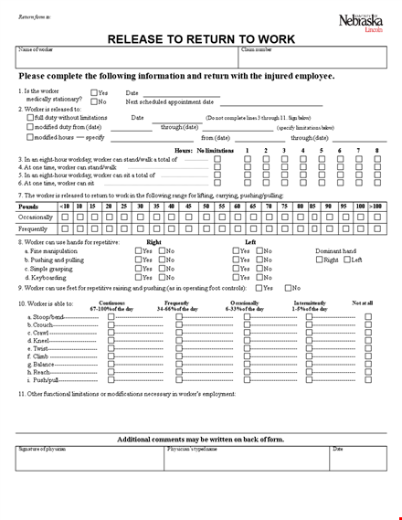 return to work form - worker | return & limitations template