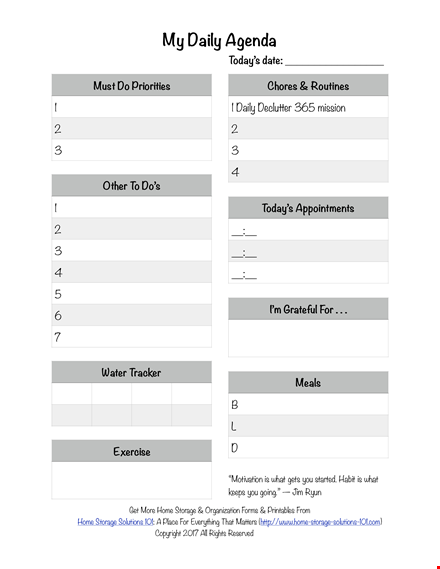 printable daily agenda template