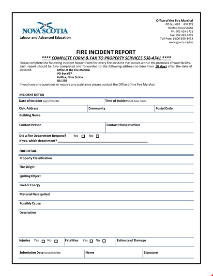 fire incident report template