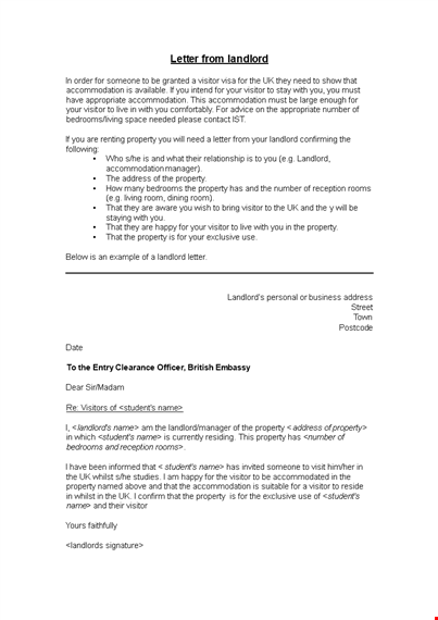 employment verification letter for landlord: property visitor accommodation template