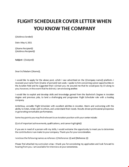 flight scheduler cover letter template