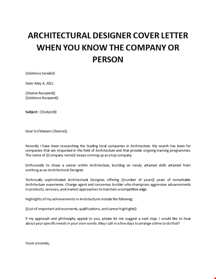 architectural designer cover letter  template