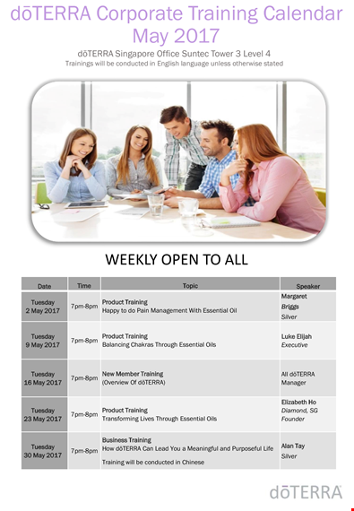 corporate training calendar template | product training | tuesday | dōterra template