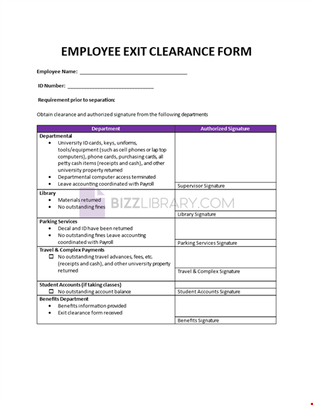 employee exit clearance form template