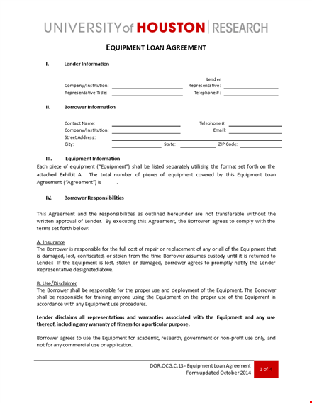 loan equipment agreement template template