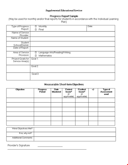 monthly student assessment report template template