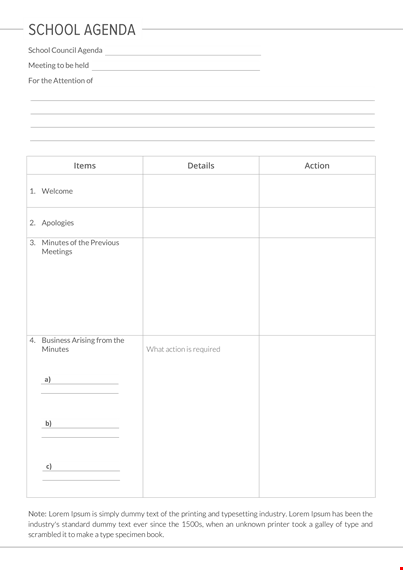 school agenda template template