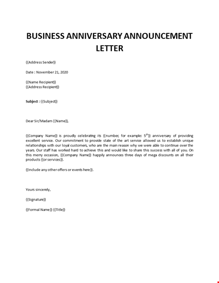 10 year business anniversary announcement template