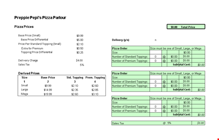 pizza delivery order template excel format template