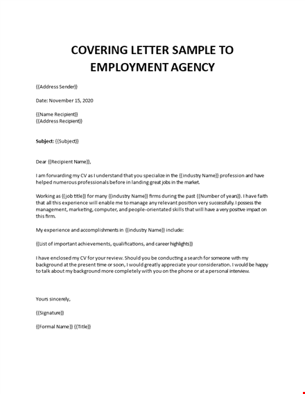 email to recruitment agency sample template