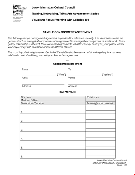 consignment agreement template | agreement for gallery consignment template