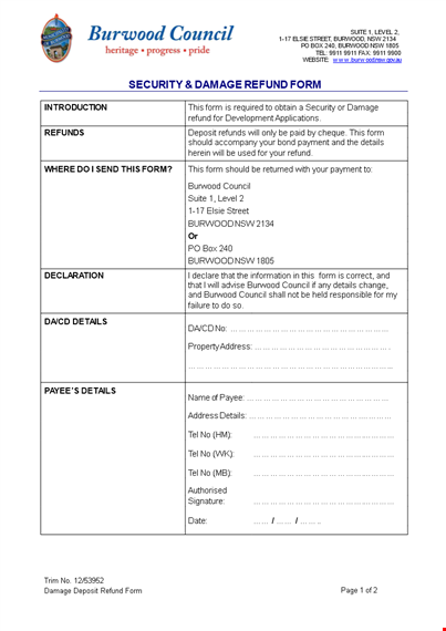 security deposit return letter template - council information | burwood template