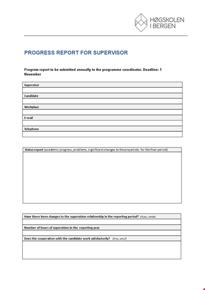 progress report for supervisor - changes, report, candidate progress template