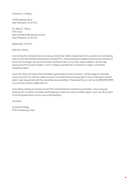 volunteer committee resignation letter template