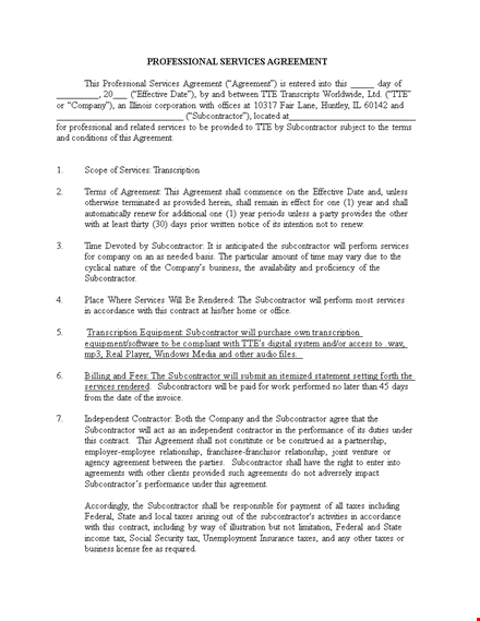customizable service agreement template for subcontractor agreement template