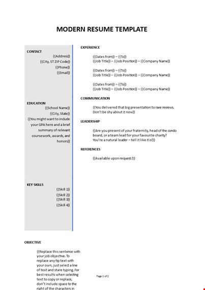 modern resume template template