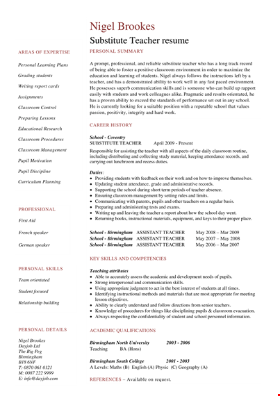 substitute teacher resume example template