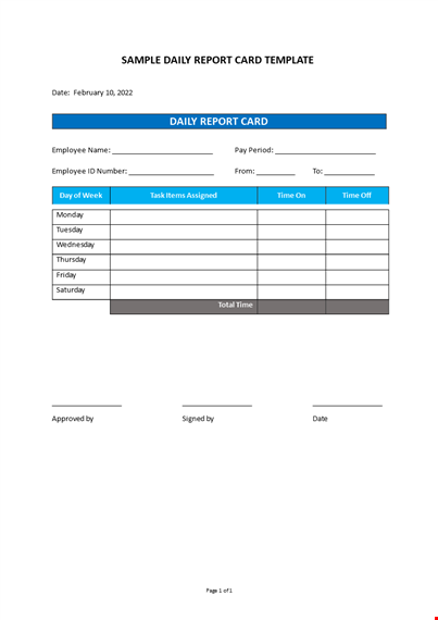 sample daily report card template template