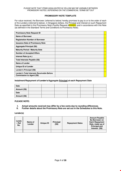 free business promissory note template for borrower and lender - shall template