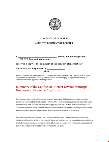 employee conflicts of interest: summary & municipal interest template