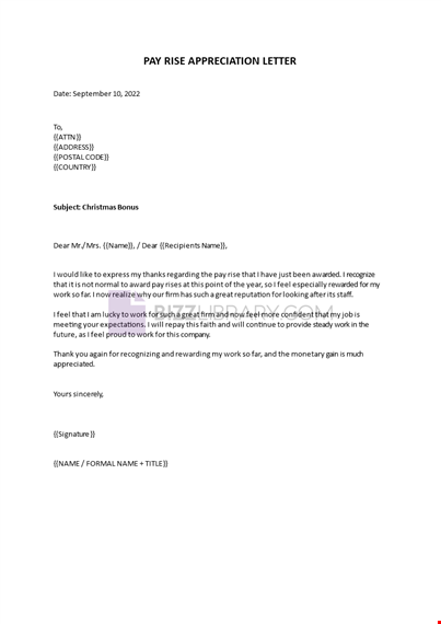 pay rise appreciation letter template