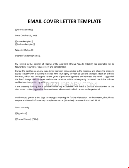 format for an email cover letter template