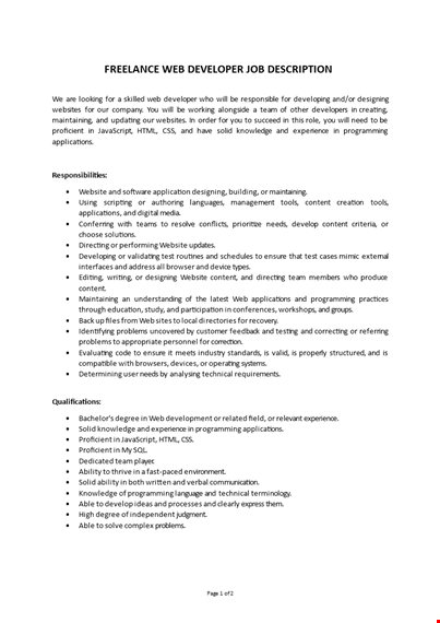 freelance web developer job description template