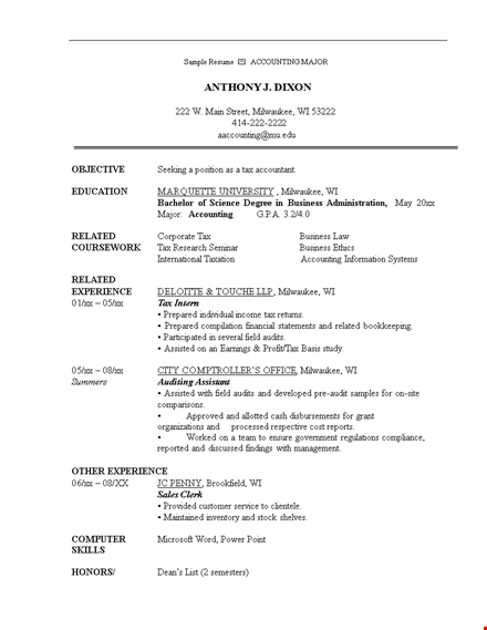 example of account resume template