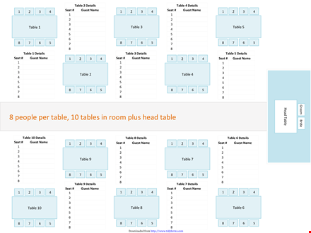 editable seating chart template - organize guest seating by table & details template