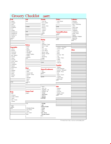 get organized with our grocery list template - cheese, cream, baking and fruit template