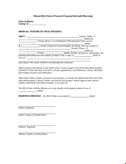 personal property bill of sale template template