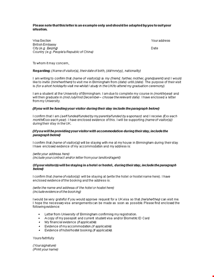 sample immigration letter for visitor with supporting evidence template