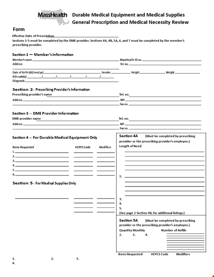 medical equipment order form template