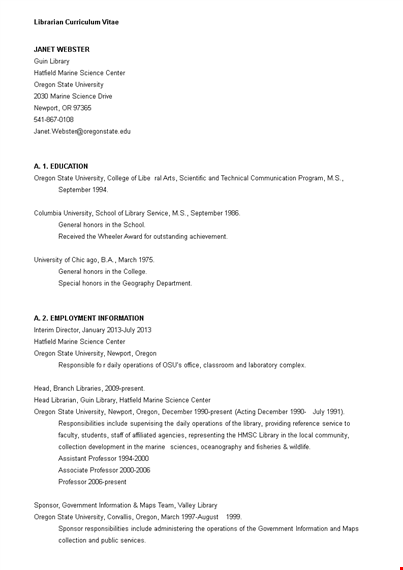 librarian curriculum vitae template