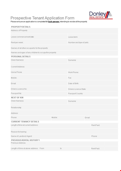 prospective tenant application form template