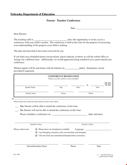 parent teacher meeting letter template template