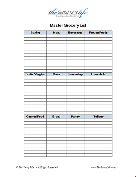 free grocery list template: organize your master grocery and baking needs template