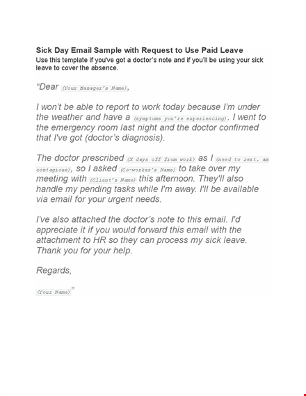 sick leave email - notify your employer about your absence due to illness template